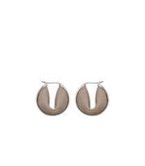 Ormé Hoop Earrings - Silver in rhodium with Taupe Leather